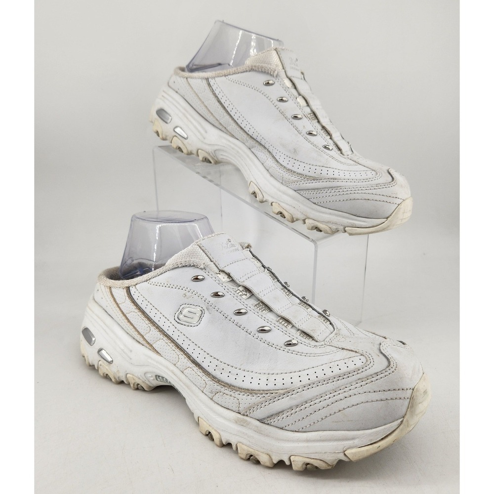 Skechers D'Lites Bright Sky Slip On Mule Sneakers Womens White Leather‎ Chunky